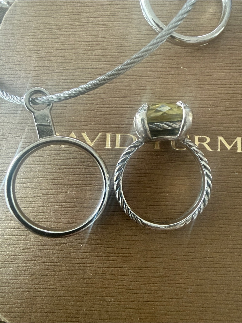 David Yurman Sterling Rope Ring with Green-brown Gemstone - Picture 5 of 6